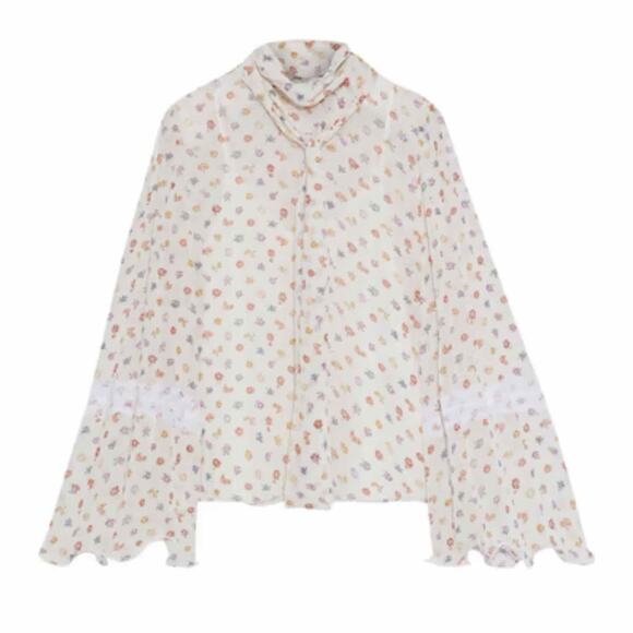 SEE BY CHLOE Bow Floral-Print Georgette Blouse Size FR 36 Small US 4 - Picture 10 of 15